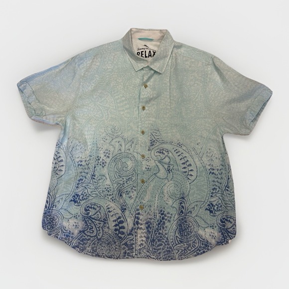 Tommy Bahama Other - Tommy‎ Bahama 100% Linen Relax Men's L Blue Paisley Short Sleeve Shirt